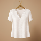 Women's summer lace trim v-neck blouse Fashion Grand