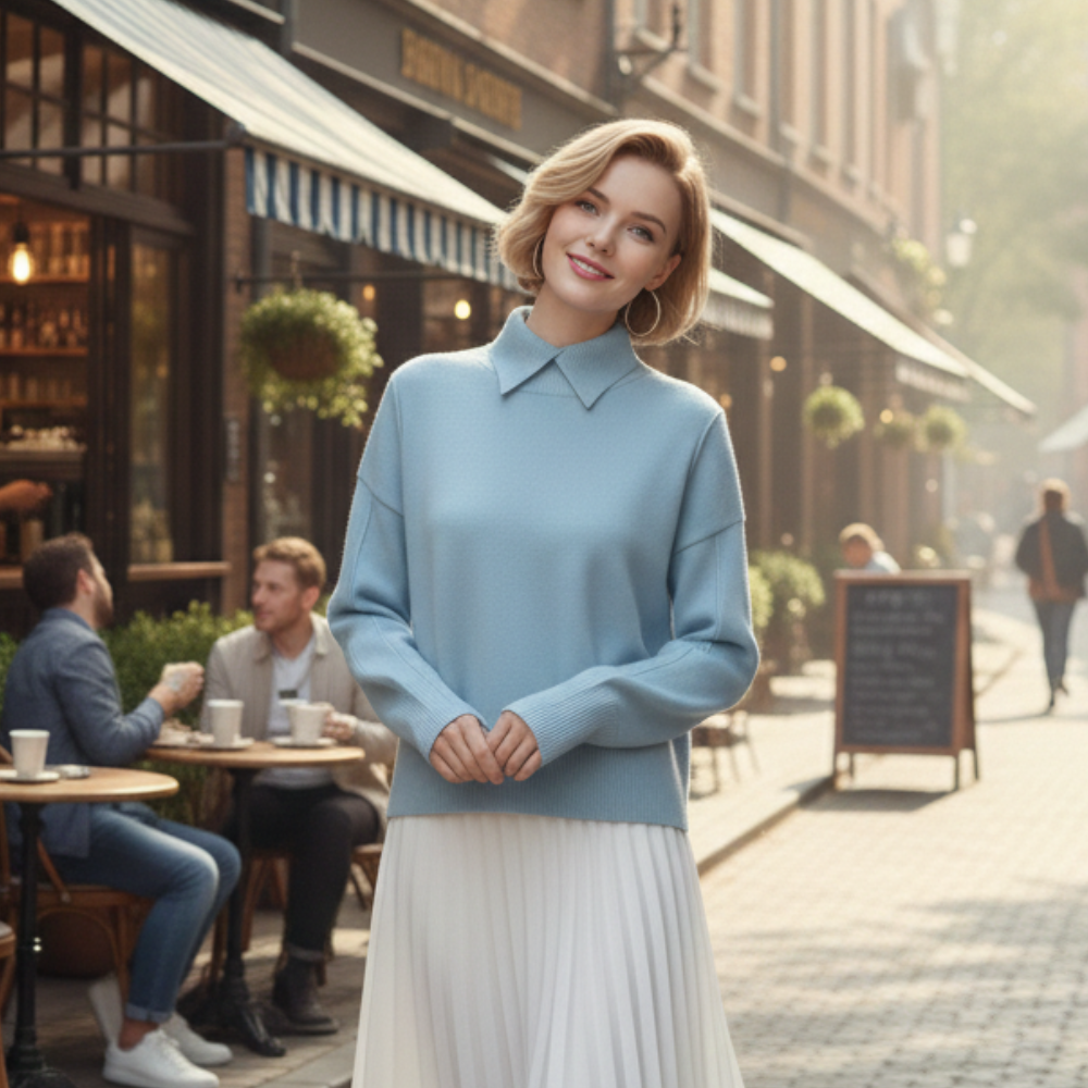 Women's collared long sleeve knitted pullover sweater Fashion Grand