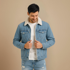 Men's Fleece Lined Warm Denim Trucker Jacket Fashion Grand