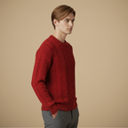 Men Relaxed Cable Knit Round Neck Sweater Fashion Grand
