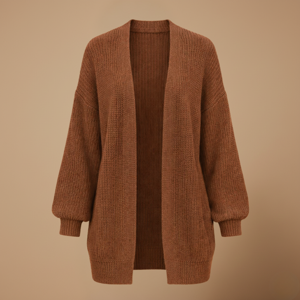 Women's chunky knit balloon sleeve open cardigan Fashion Grand