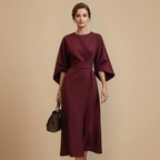 Elegant Minimalist Batwing Sleeve Round Neck Dress Fashion Grand