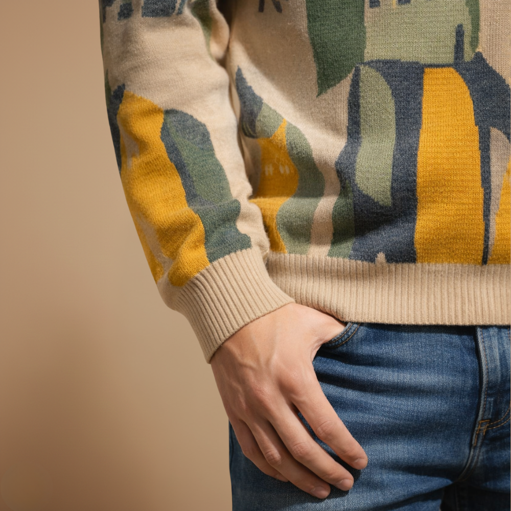 Men's vintage abstract cat print sweater Fashion Grand