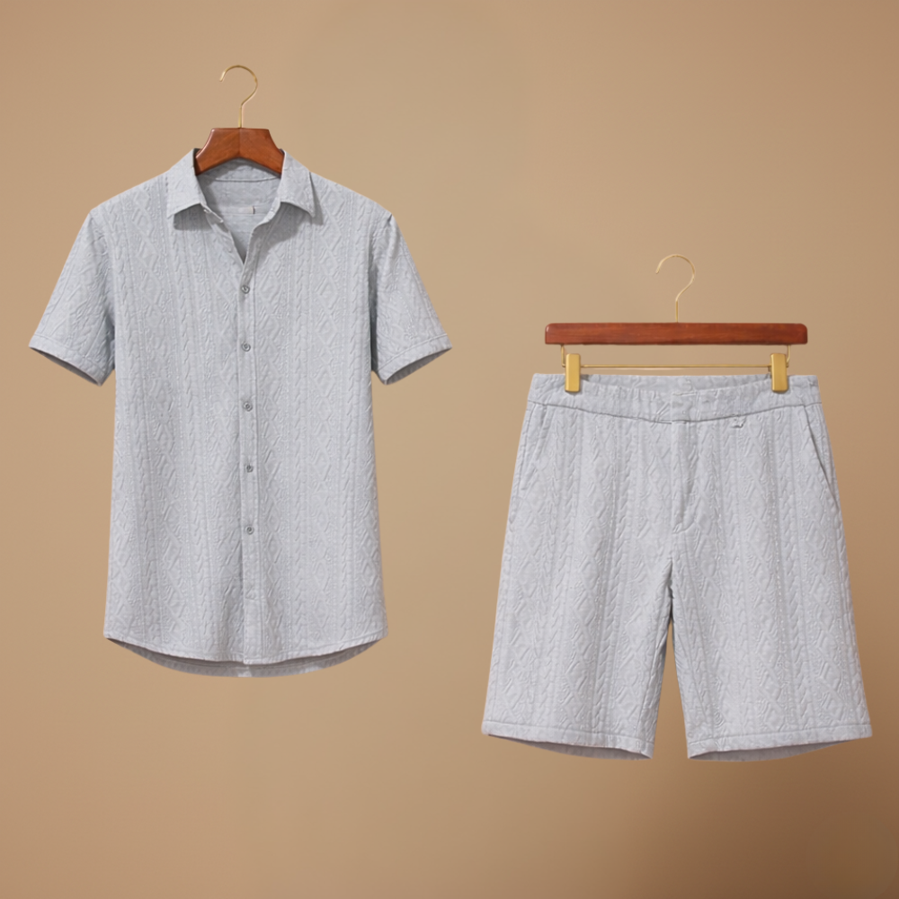 Men's textured shirt shorts two piece outfit Fashion Grand