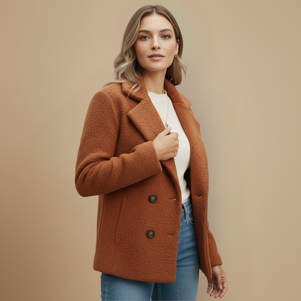 Stylish women's teddy coat with double row of buttons Fashion Grand