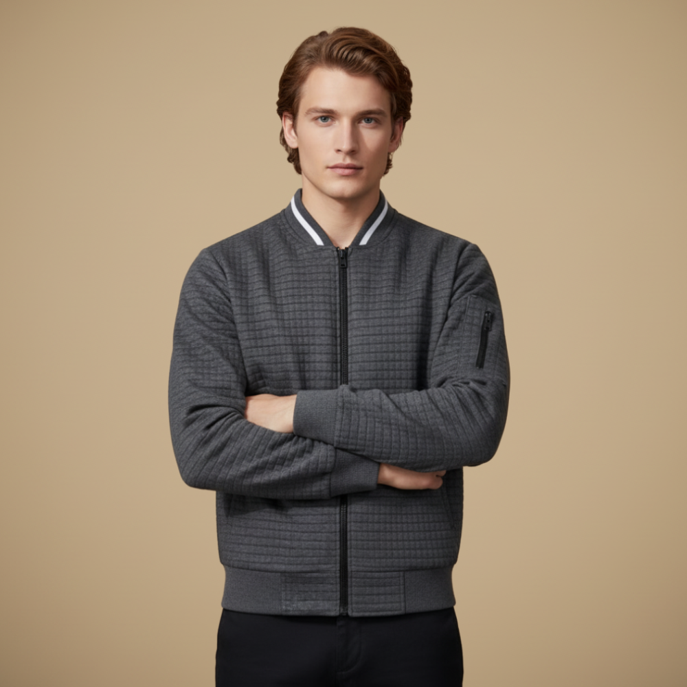 Men's Waffle Knit Full Zip Bomber Jacket Fashion Grand