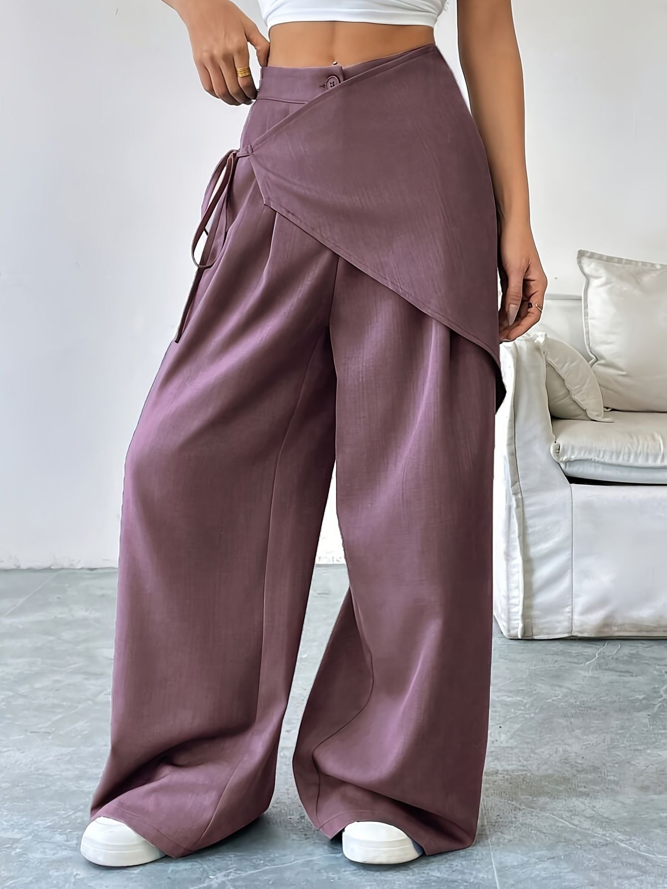 Women's Straight-Leg Drawstring Casual Trousers Fashion Grand