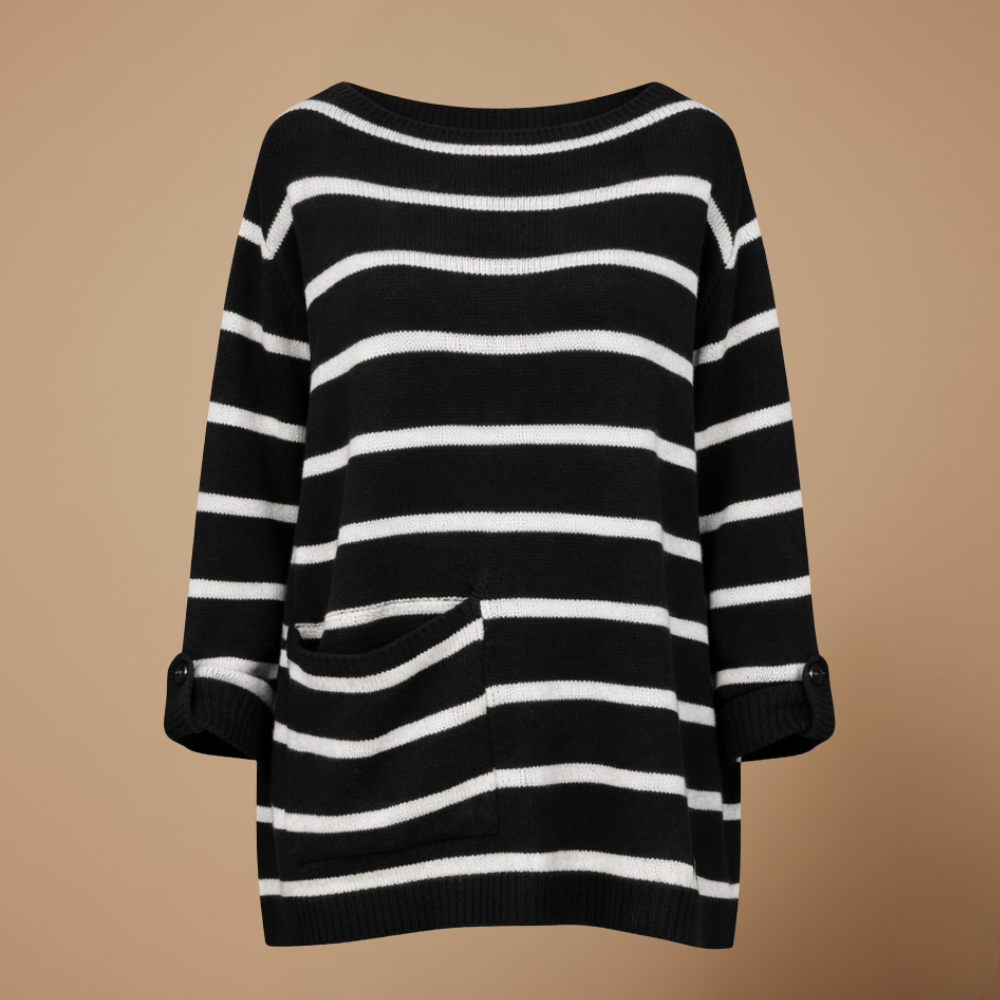 Women's striped wide neck relaxed fit jumper Fashion Grand