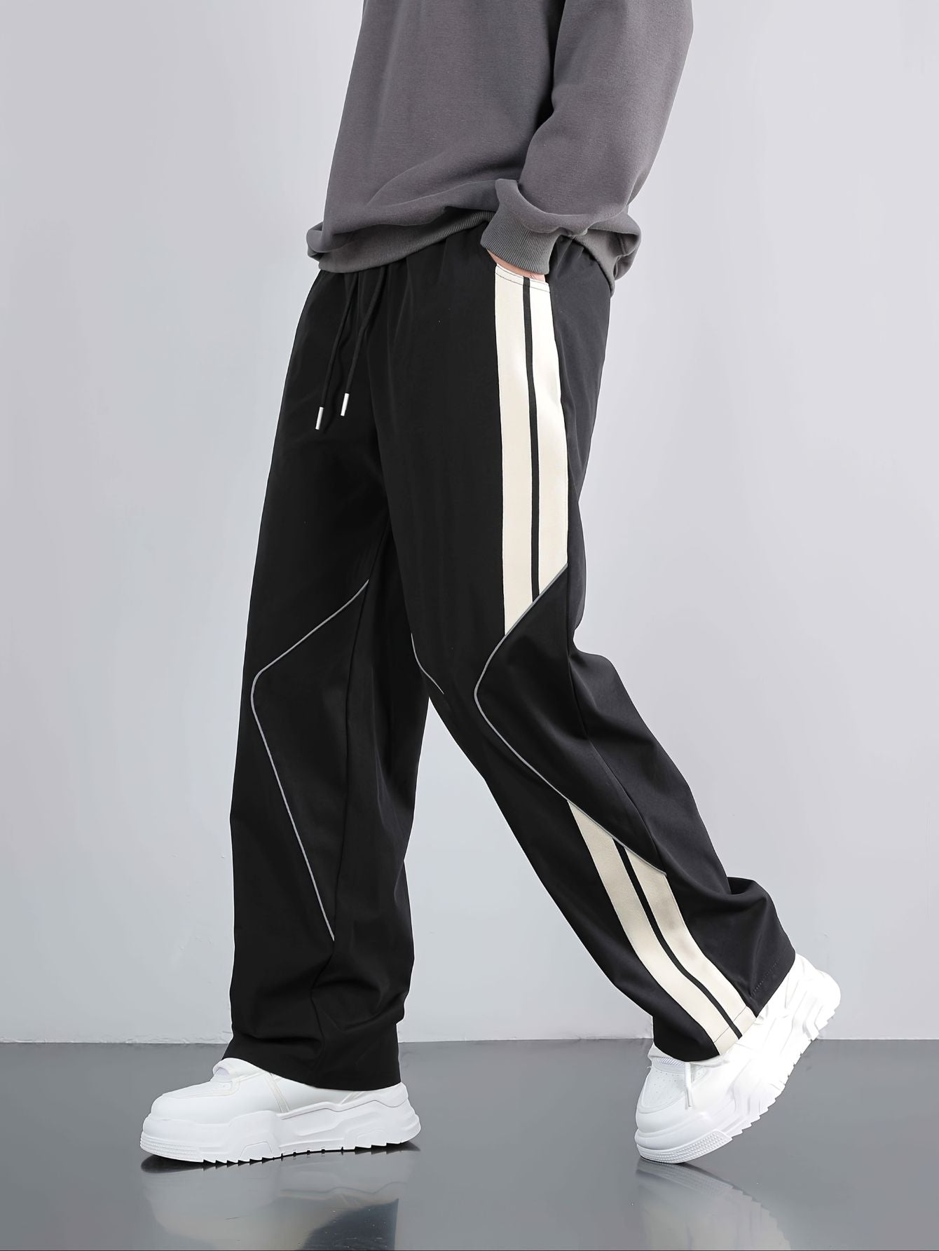 Men's Reflective Stripe Wide-Leg Casual Pants Fashion Grand