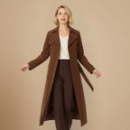 Elegant Suede Long Double Breasted Trench Fashion Grand