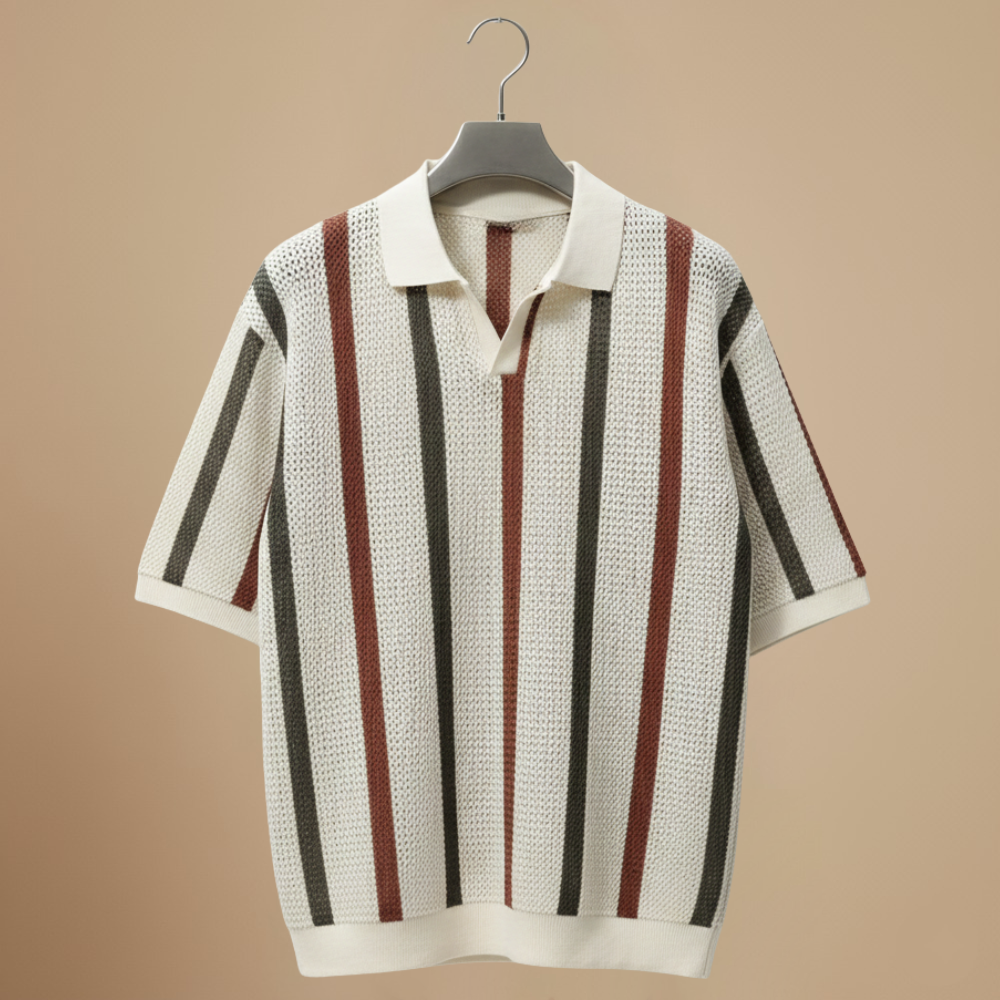 Men's striped short sleeve knitted polo shirt - casual Fashion Grand