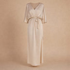 Women’s summer v-neck high waist & half sleeve midi dress Fashion Grand
