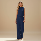 Women Elegant High Neck Wide Leg Jumpsuit Fashion Grand