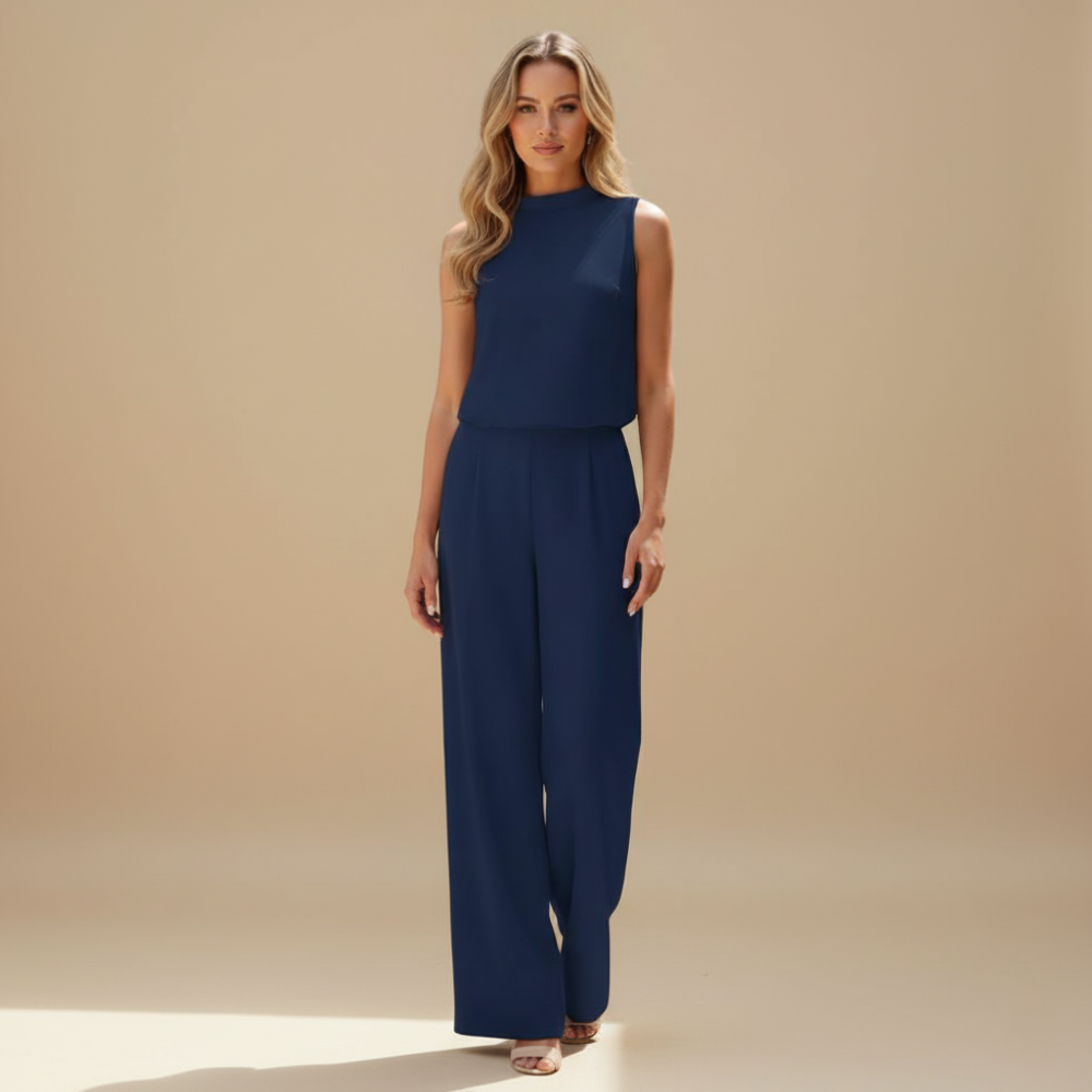 Women Elegant High Neck Wide Leg Jumpsuit Fashion Grand