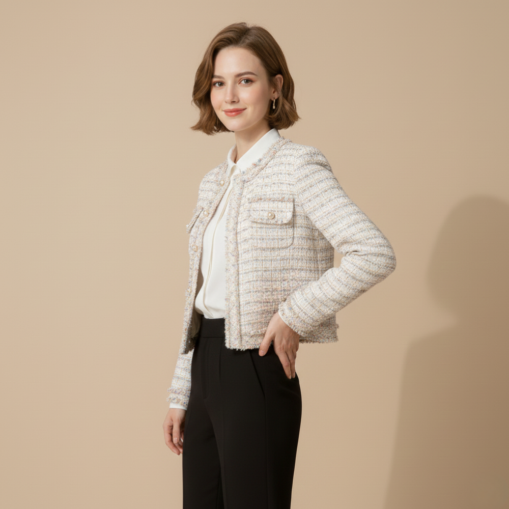 Women’s elegant tweed long sleeve coat