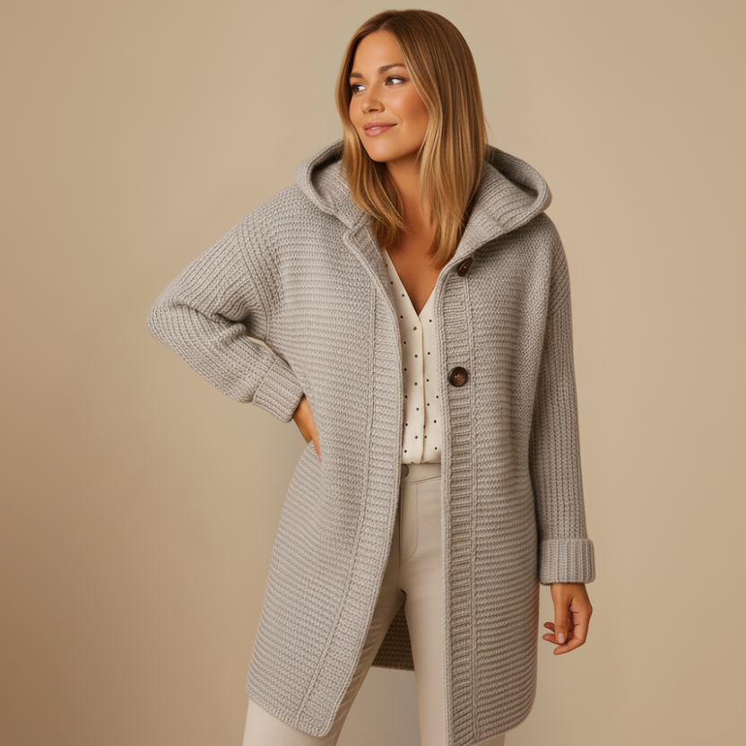 Knit Cardigan Hooded Button Closure for Women Fashion Grand