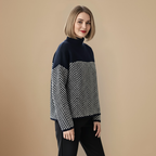 Stylish High Neck Colour Block Warm Jumper Fashion Grand
