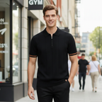 Men's quarter zip-up slim fit solid polo shirt Fashion Grand
