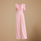 Women's puff sleeve v-neck wide jumpsuit Fashion Grand