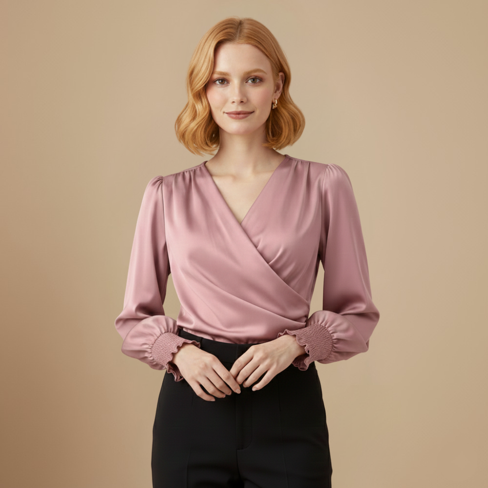 Women's v neck long lantern sleeve blouse Fashion Grand