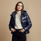 Black puffer jacket with hood for winter warmth Fashion Grand