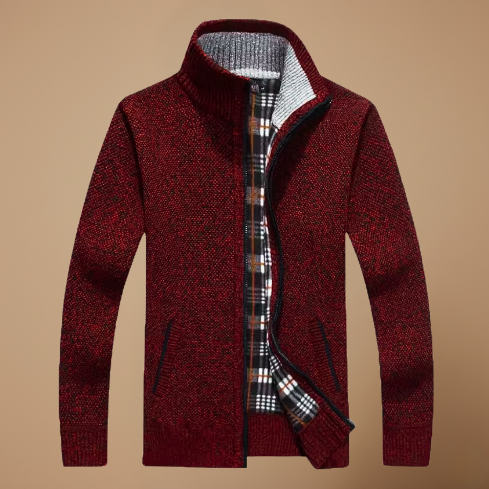 Men's full zip up high collar knit jumper Fashion Grand