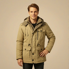 Men's Fleece Lined Windproof Hooded Parka Coat Fashion Grand