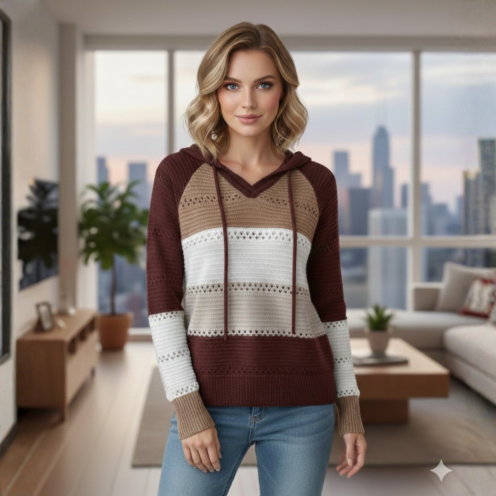 Women’s hooded long sleeve crochet pullover jumper Fashion Grand