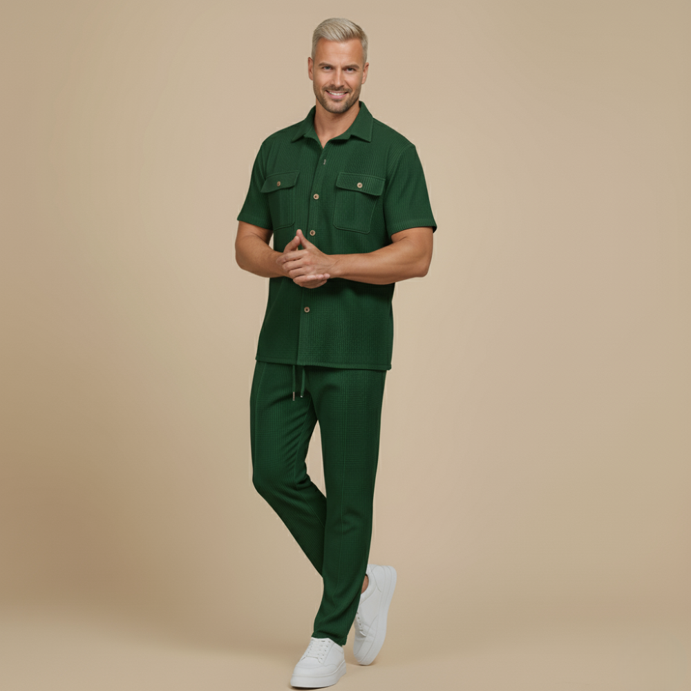 Casual Shirt Trousers Matching Two Piece Set for Men Fashion Grand