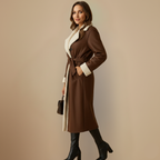 Long women's faux leather coat with fleece lining Fashion Grand