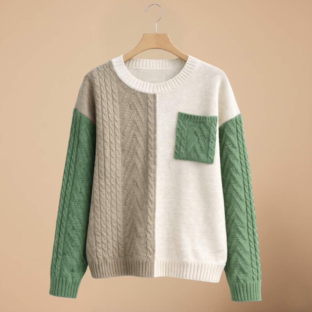 Cute Patchwork Cable Knit Casual Sweater for Women Fashion Grand