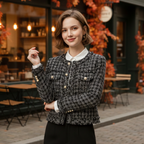 Women’s elegant tweed long sleeve coat Fashion Grand