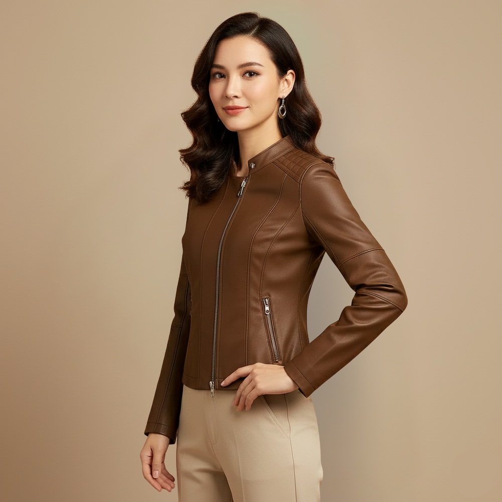 Fitted women's jacket made of imitation leather with zipper Fashion Grand