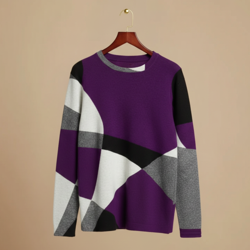 Women's loose sweater geometric patchwork design Fashion Grand