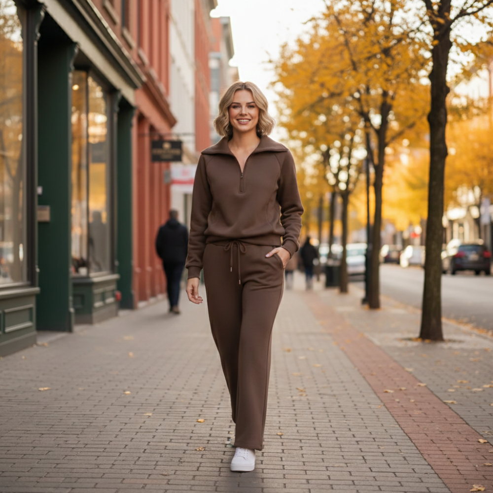 Women's casual quarter zip-up tracksuit set Fashion Grand