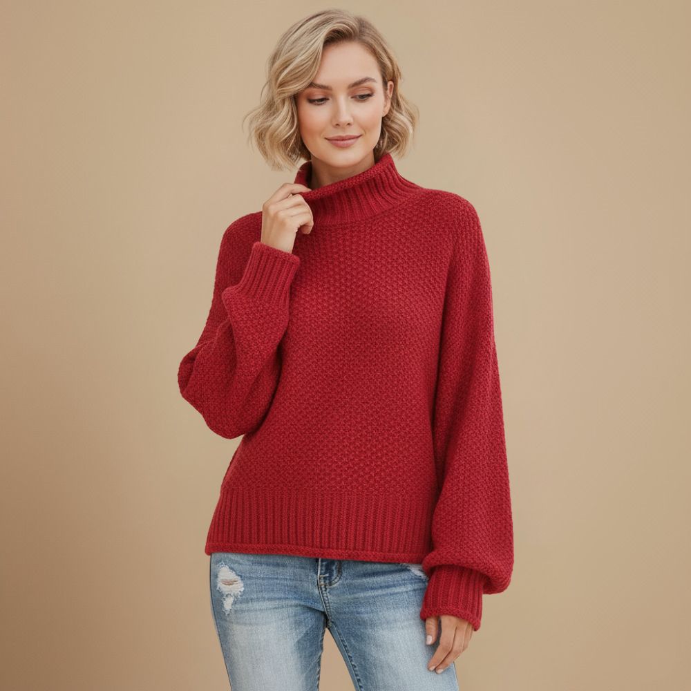 Women's Waffle Knit Rollneck Sweater Fashion Grand