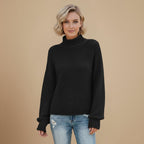 Women's Waffle Knit Rollneck Sweater Fashion Grand