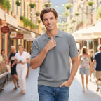 Men's open collar knitted short sleeve polo shirt Fashion Grand
