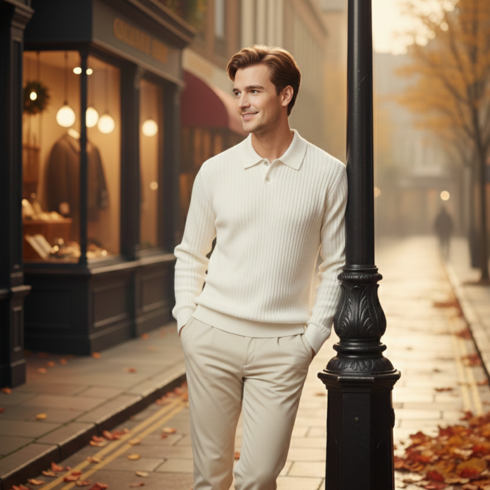 Men's slim fit long sleeve polo shirt Fashion Grand