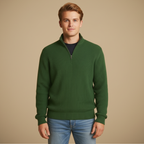 Men's Ribbed Knit Quarter Zip Long Sleeve Pullover Fashion Grand