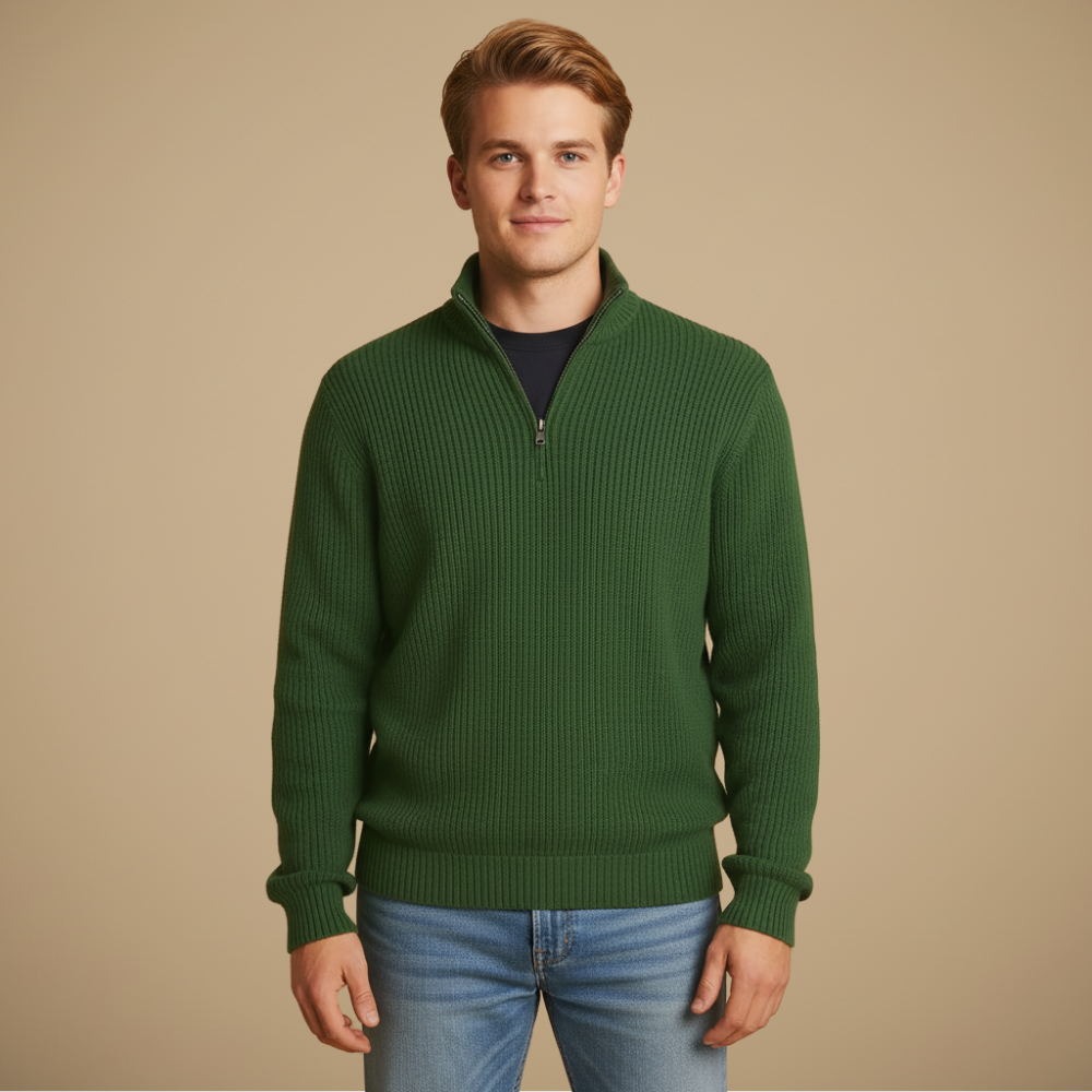 Men's Ribbed Knit Quarter Zip Long Sleeve Pullover Fashion Grand