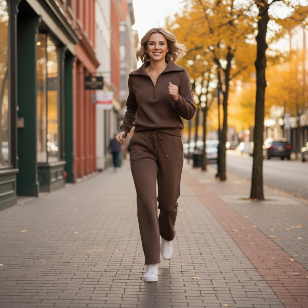 Women's casual quarter zip-up tracksuit set Fashion Grand