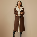 Long women's faux leather coat with fleece lining Fashion Grand