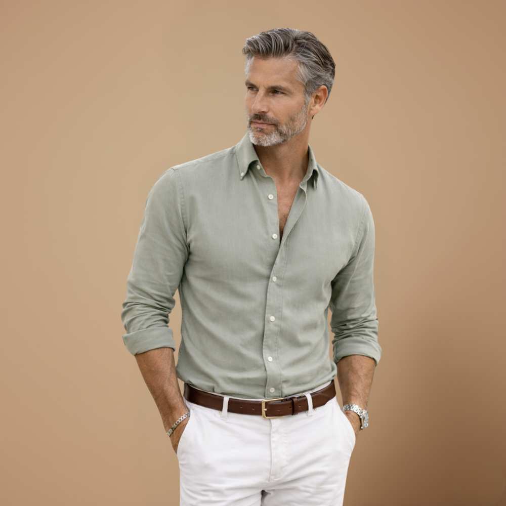 Men's modern slim fit long sleeve shirt with button front closure Fashion Grand