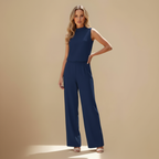 Women Elegant High Neck Wide Leg Jumpsuit Fashion Grand