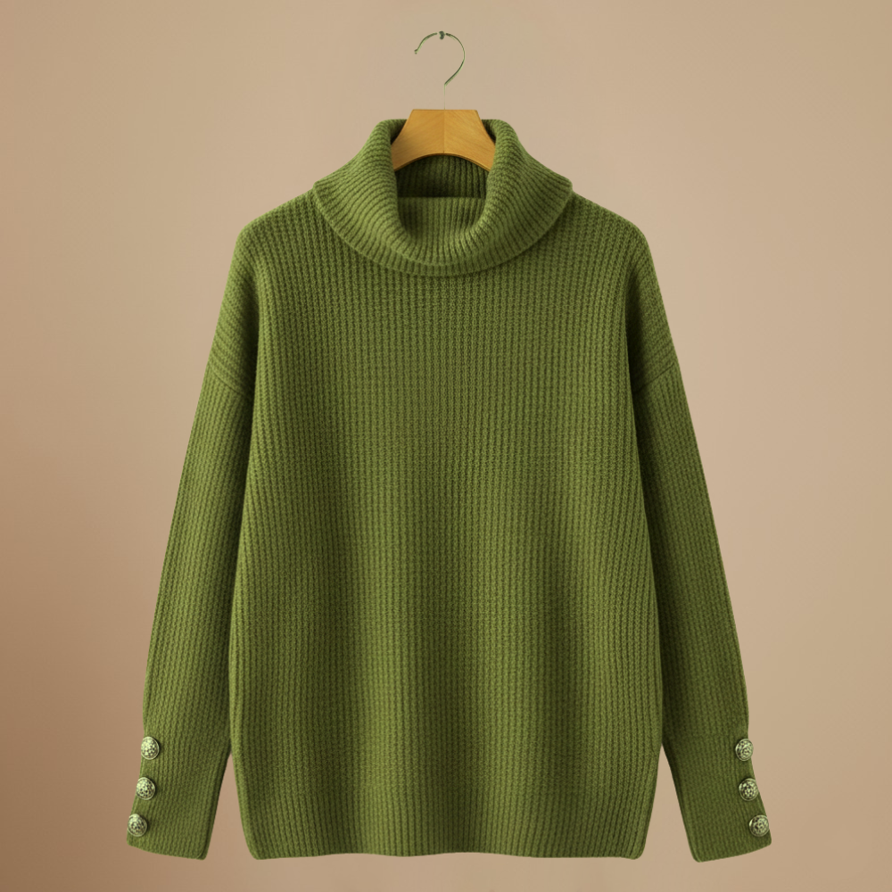 Women's turtleneck button puff sleeve knitted jumper Fashion Grand