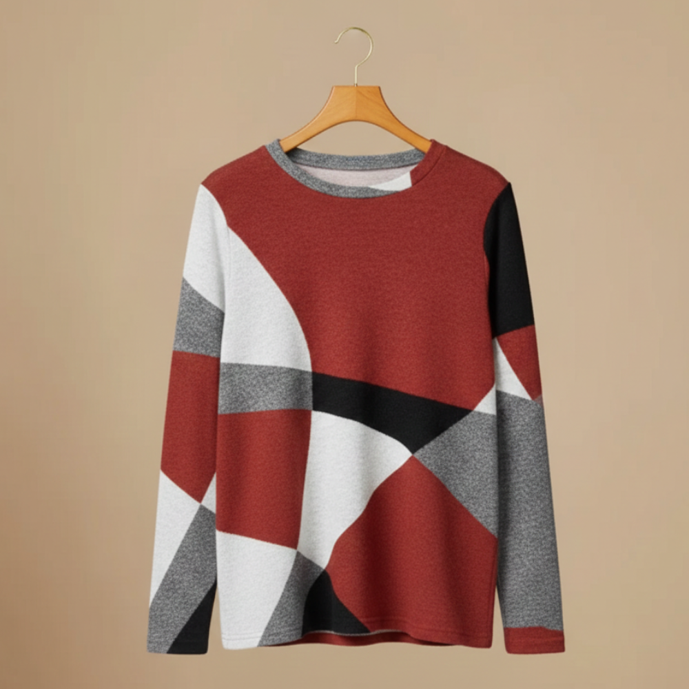 Women's loose sweater geometric patchwork design Fashion Grand