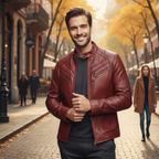 Slim Fit Zip-Up Motorcycle Jacket for Men Fashion Grand