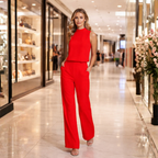 Women Elegant High Neck Wide Leg Jumpsuit Fashion Grand