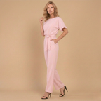 Women's casual relaxed fit wide leg jumpsuit with tie waist Fashion Grand